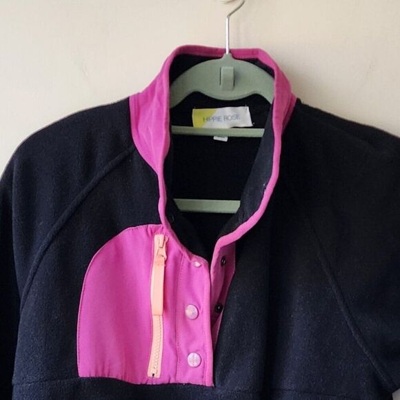 Hippie Rose Black Pink Fleece Soft Cozy Cropped Quarter Button Sweatshirt Size S - Picture 2 of 9